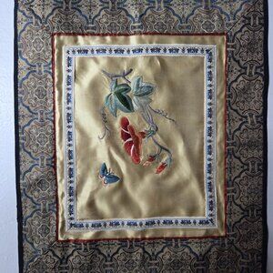 Vintage Elegant Silk Embroidered Cloth Floral Butterfly Picture Panel